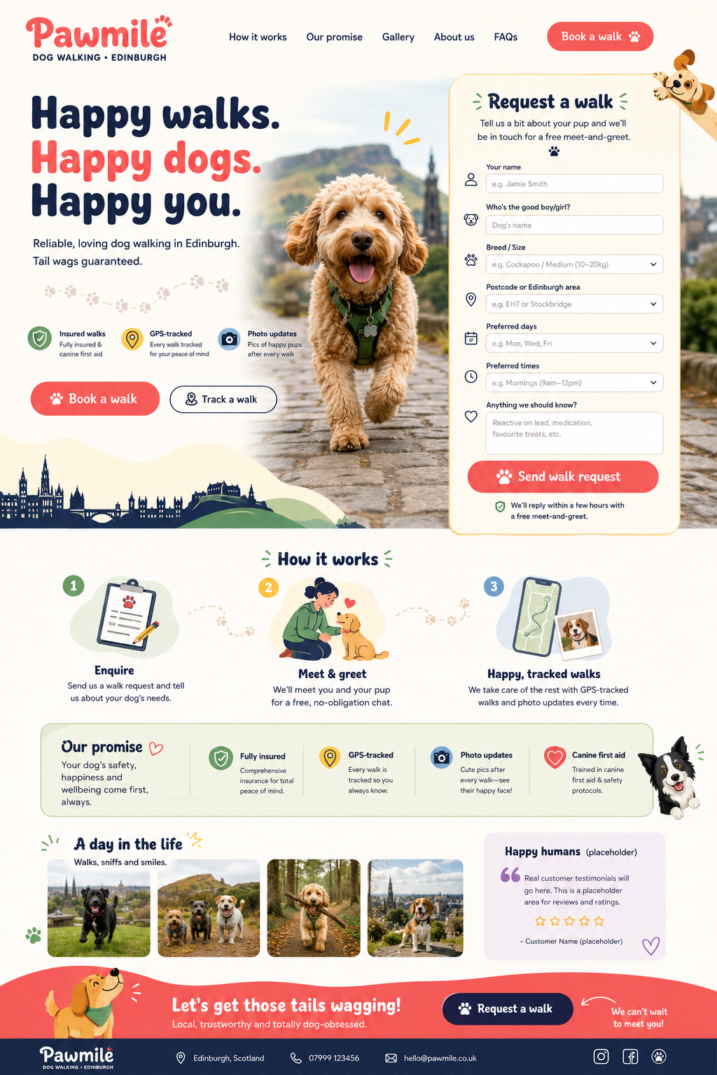 Dog walker example Website Preview screenshot