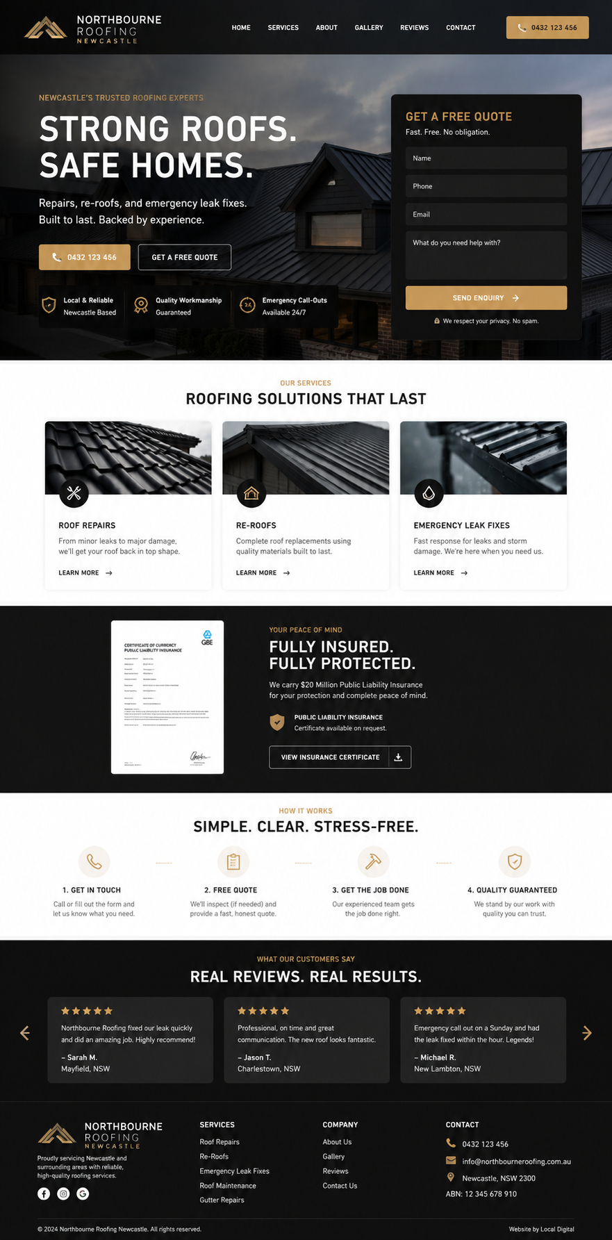 Roofer example Website Preview screenshot